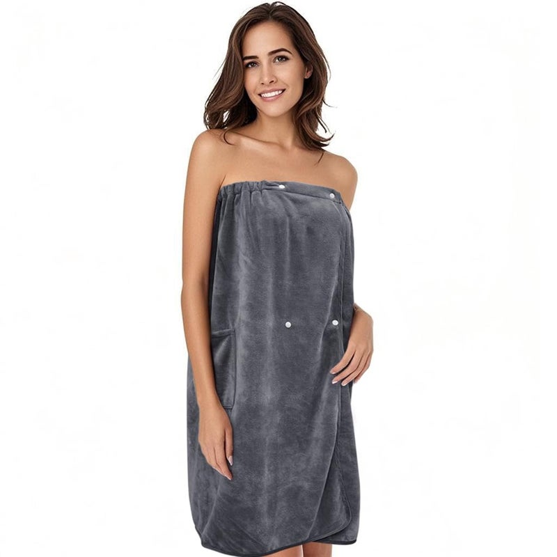 Sinland غطاء سبا نسائي من سينلاند من الألياف الدقيقة خفيف الوزن بطول الركبة مع مناشف استحمام برباط قابل للتعديل 32 بوصة × 60 بوصة رمادي - Image 1